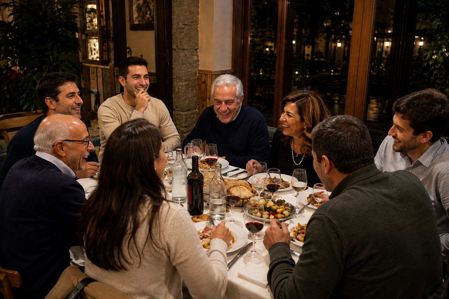 Grande tavolata di famiglia e amici che pranzano insieme da I Love Meat